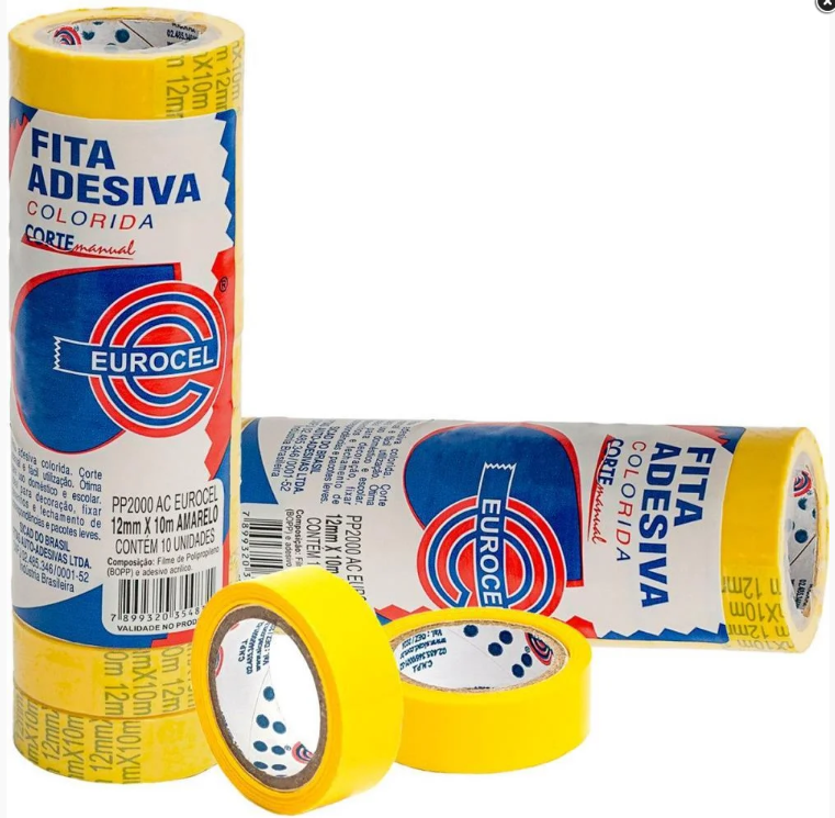 FITA ADESIVA NA COR AMARELA DIMENSÕES APROXIMADAS DE 12MMX10M