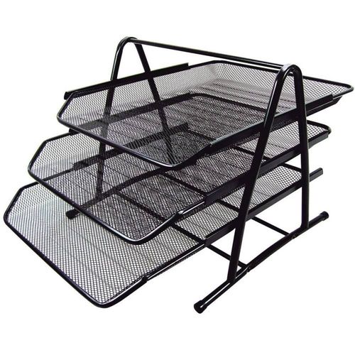 CAIXA DE CORRESPONDÊNCIA TRIPLA COM 03 BANDEJAS DE METAL, ARAMADA NA COR PRETA